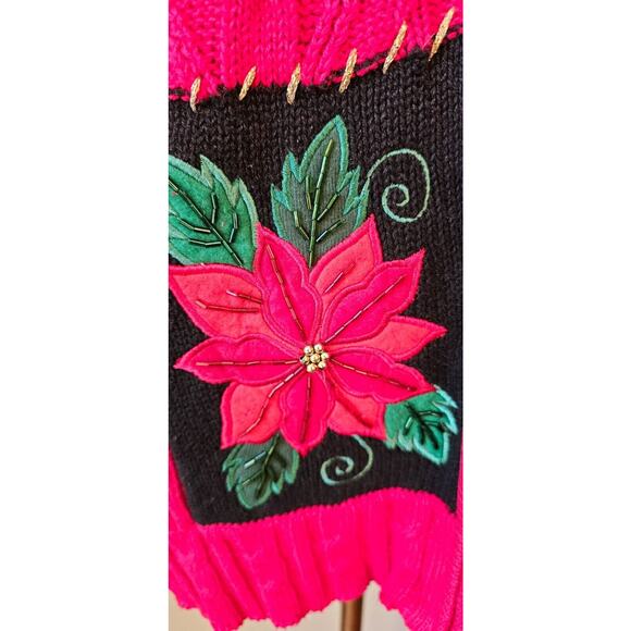 Vintage Heirloom Collectibles Christmas Cardigan Sweater Poinsetta Grandma L Pet - Picture 3 of 7